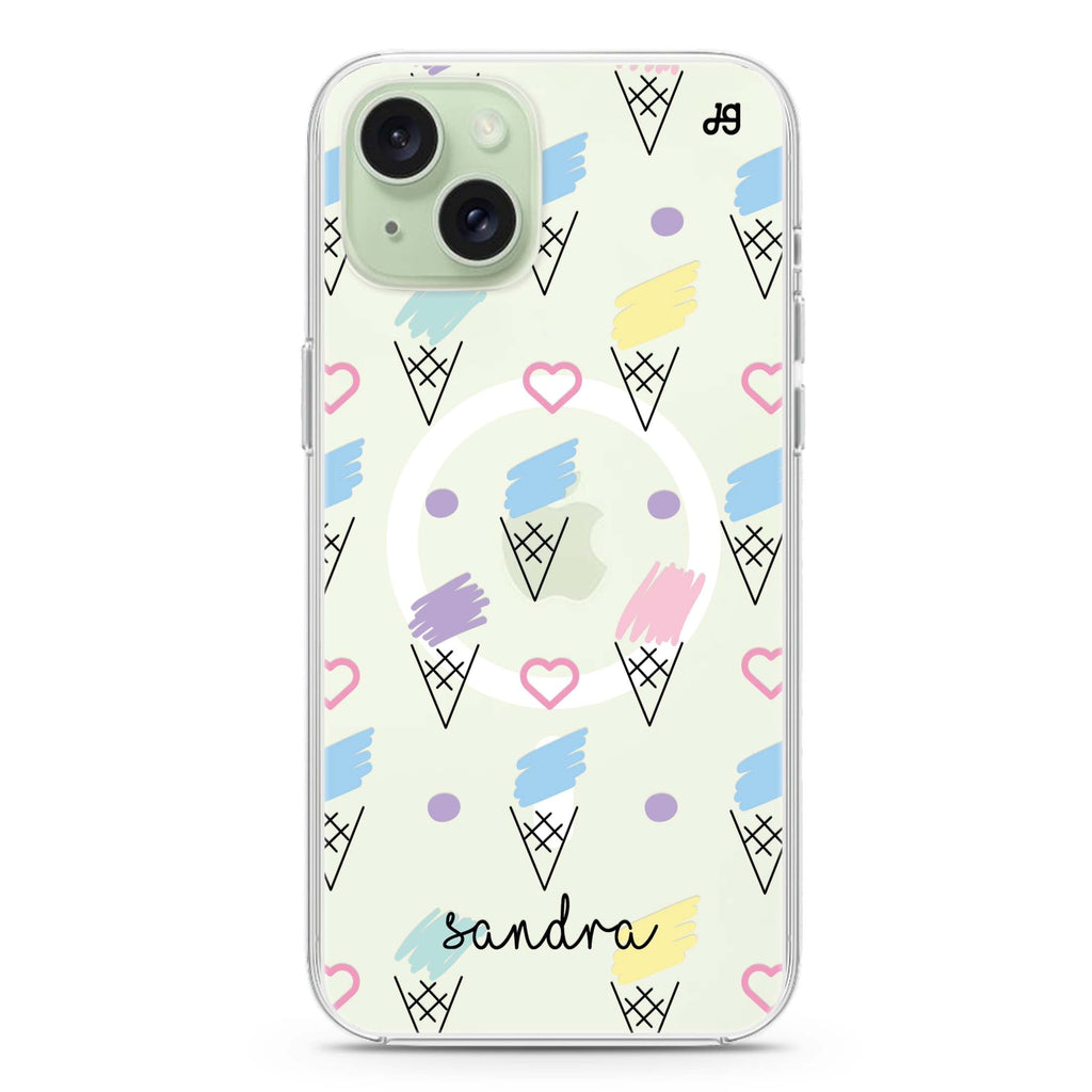 Ice cream Pattern iPhone 15 Plus Magsafe 兼容水晶透明保護殼