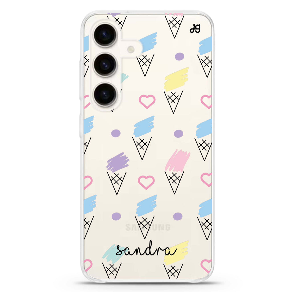 Ice cream Pattern Samsung Galaxy S26/S25/S24 可加名字水晶透明保護殼正面展示