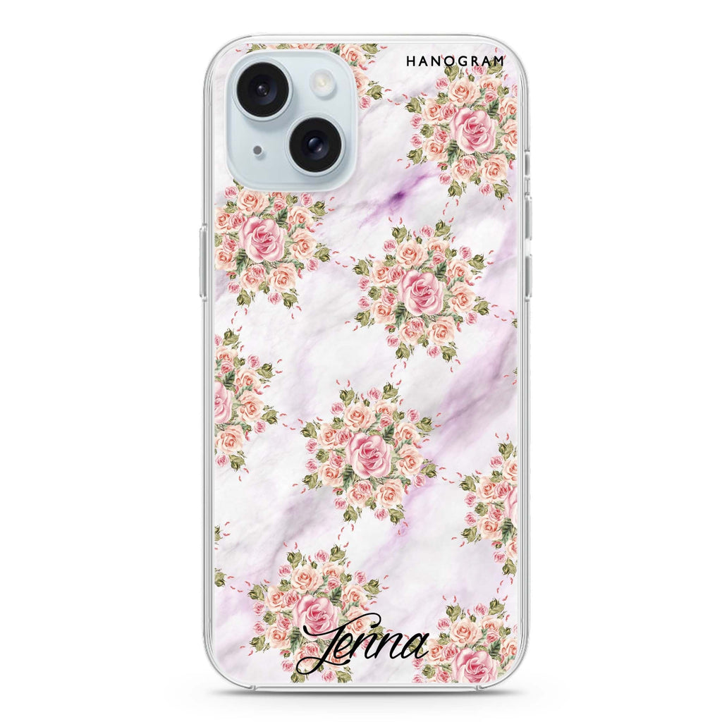 Floral & White Marble iPhone 15 水晶透明保護殼