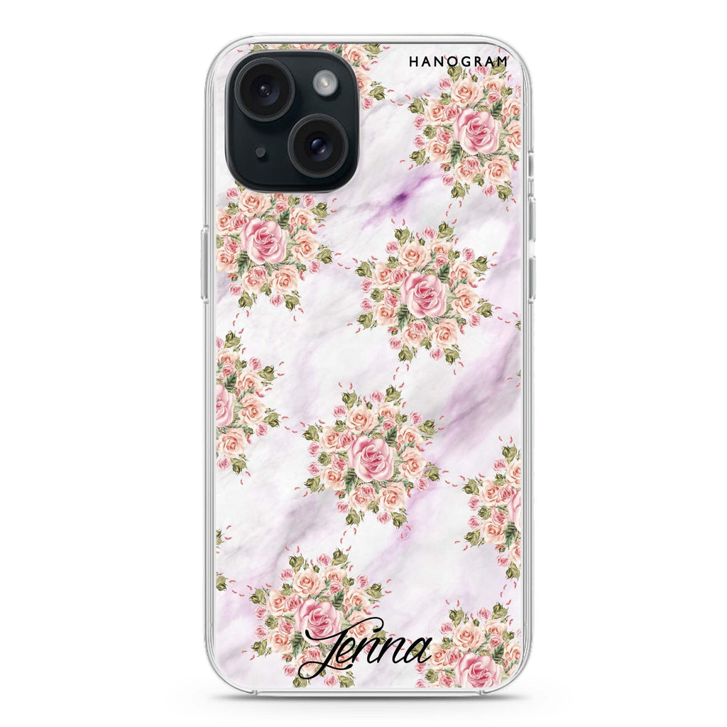 Floral & White Marble iPhone 15 plus 水晶透明保護殼