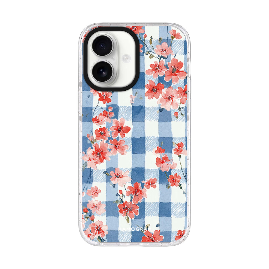 Gingham Bloom iPhone 17 水晶透明保護殼正面展示