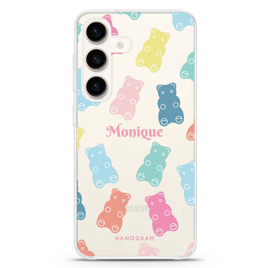 Sweet Dream Bear Samsung Galaxy S26/S25/S24 可加名字水晶透明保護殼正面展示