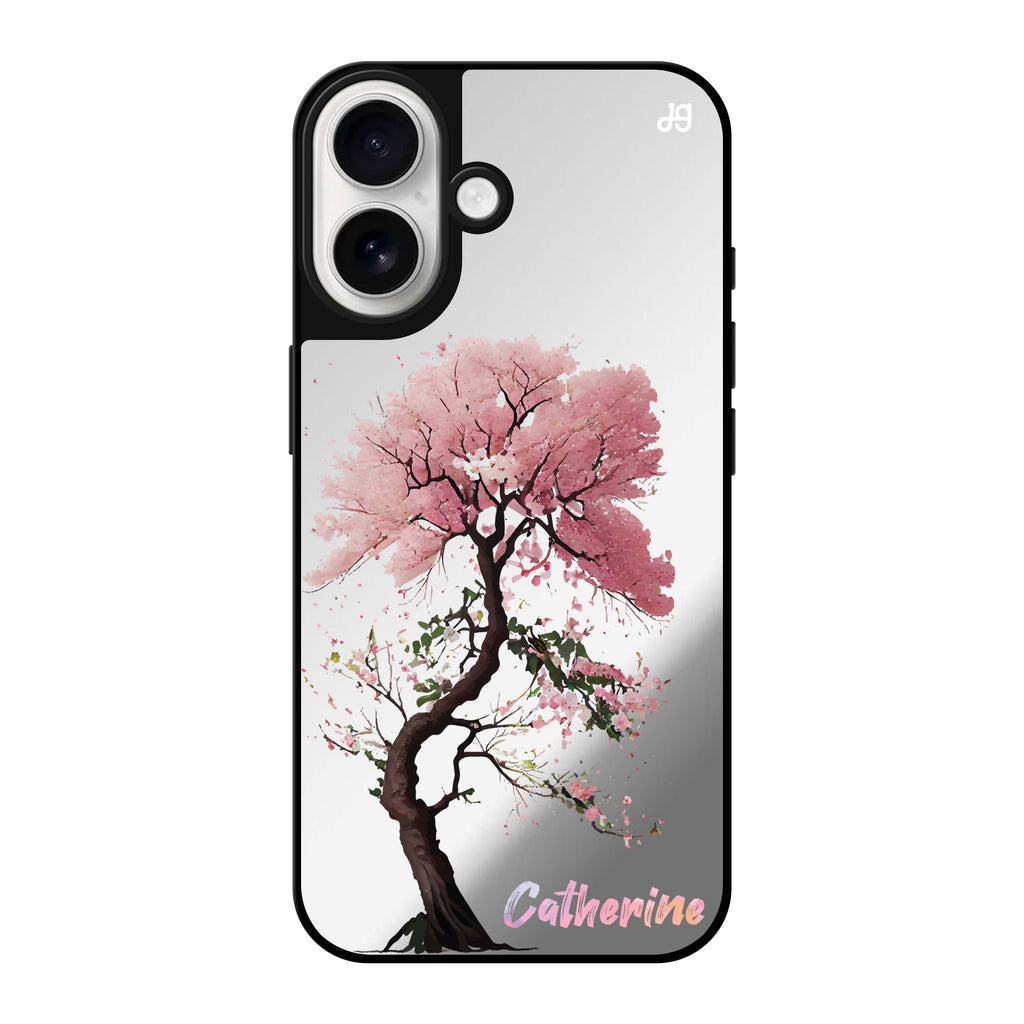 Reflective iPhone 16 Mirror Case –Cherry tree Design