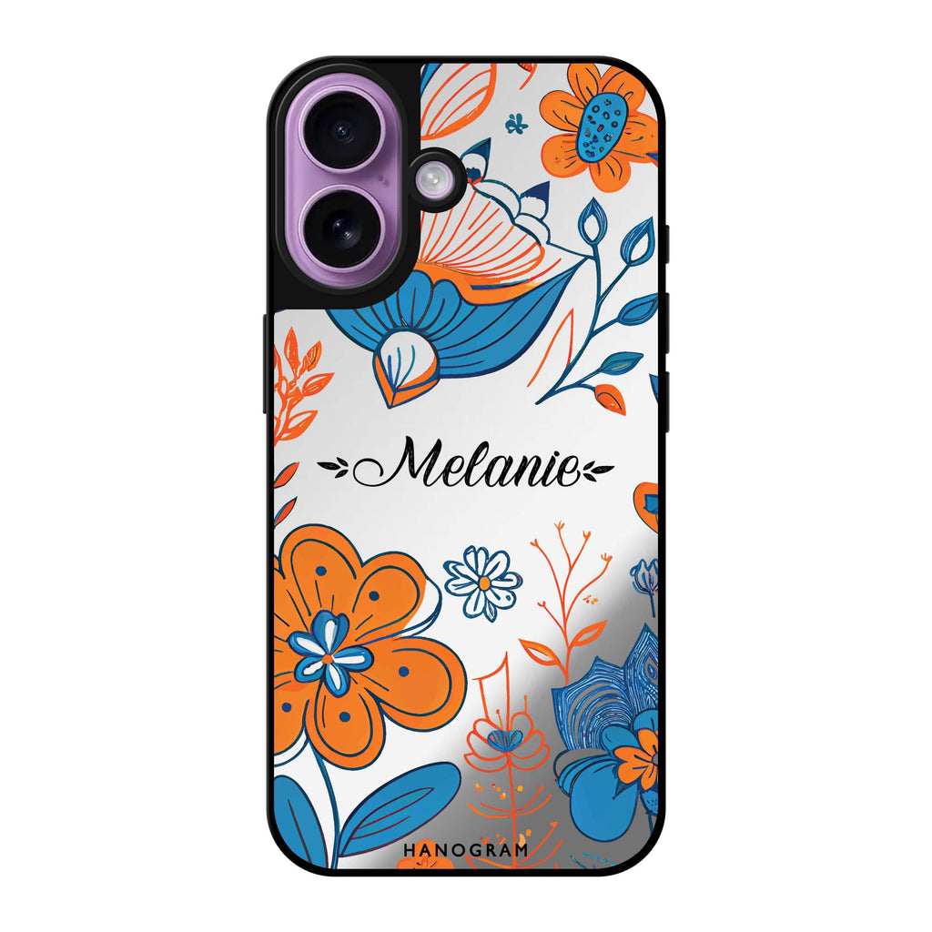 Reflective iPhone 16 Mirror Case –Floral Pattern Design