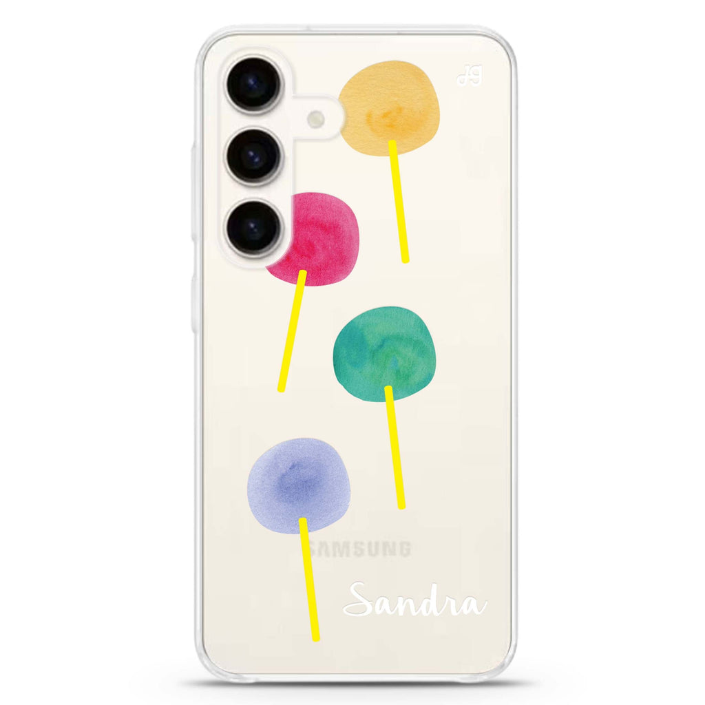 Colorful Candy I Samsung Galaxy S26/S25/S24 可加名字水晶透明保護殼正面展示