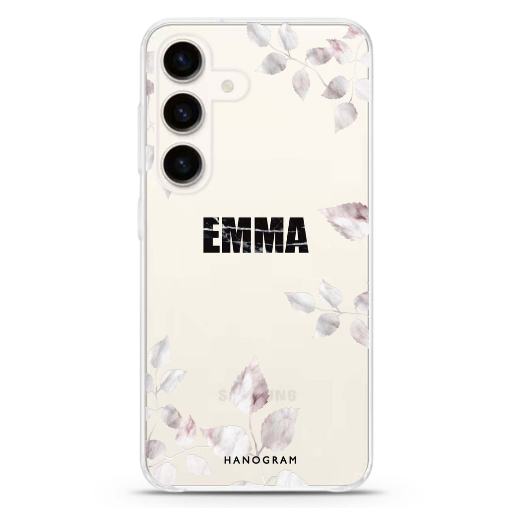Life Simple Floral Samsung Galaxy S26/S25/S24 可加名字水晶透明保護殼正面展示