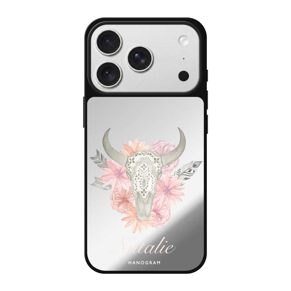 Skull Bull & Watercolor Flowers 鏡面手機殼