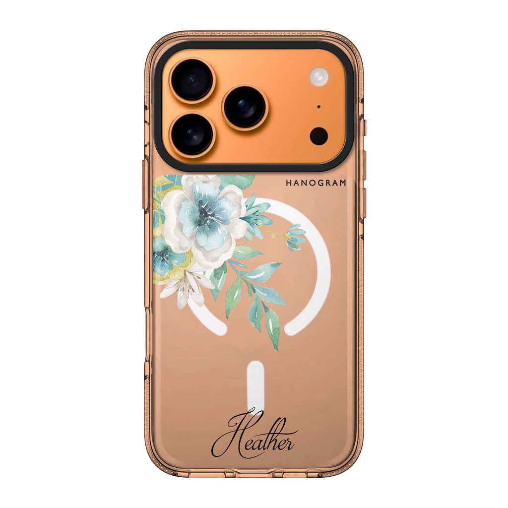 Watercolor Flowers iPhone 17 Pro Max MagSafe 水晶透明保護殼 花卉圖案設計 可自訂名字及字色 圖1