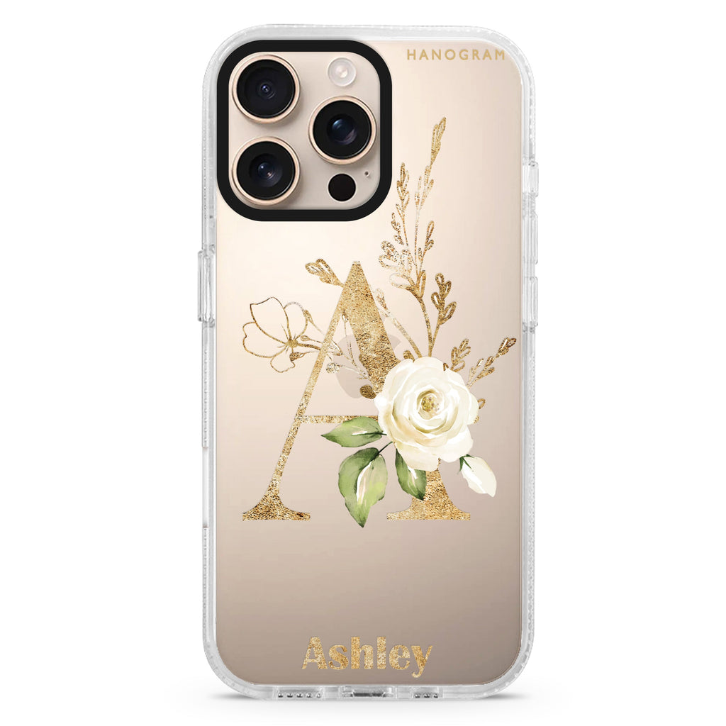 Golden Floral Monogram iPhone 16 Pro & 16 Pro Max Case - Personalized and Stylish Protection