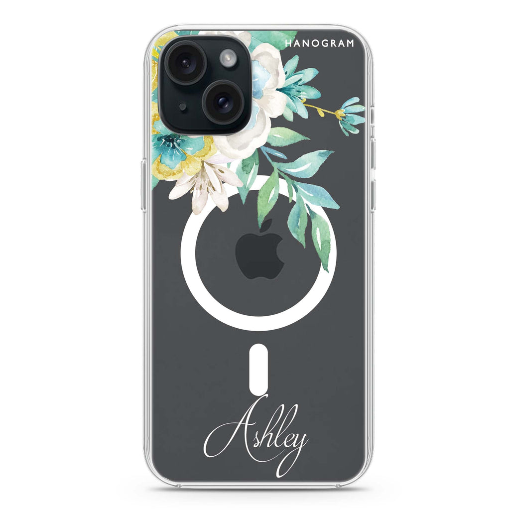 Watercolor Flowers iPhone 15 Magsafe 兼容水晶透明保護殼