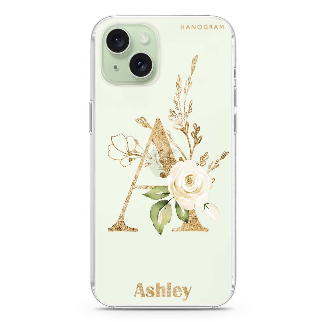 Golden Floral Monogram iPhone 15 plus 水晶透明保護殼
