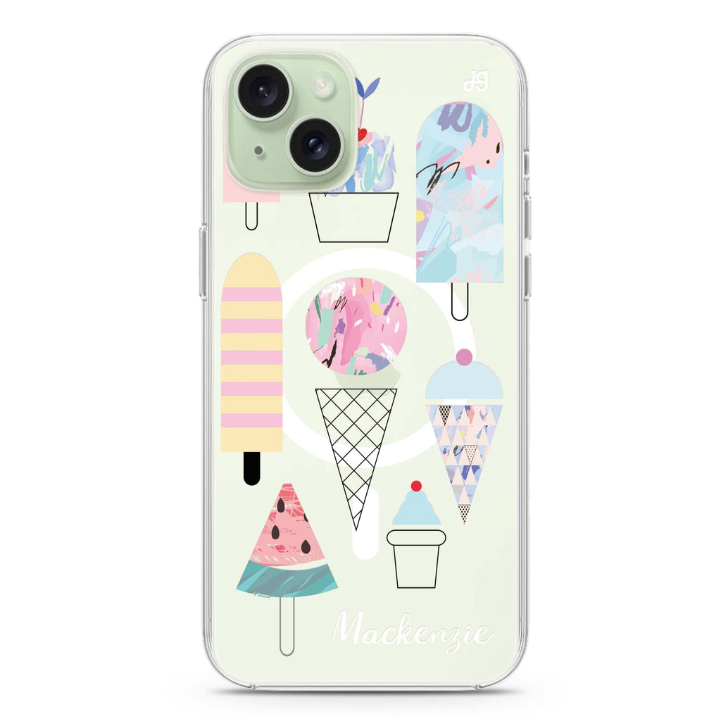 Artistic Ice cream II iPhone 15 Plus Magsafe 兼容水晶透明保護殼