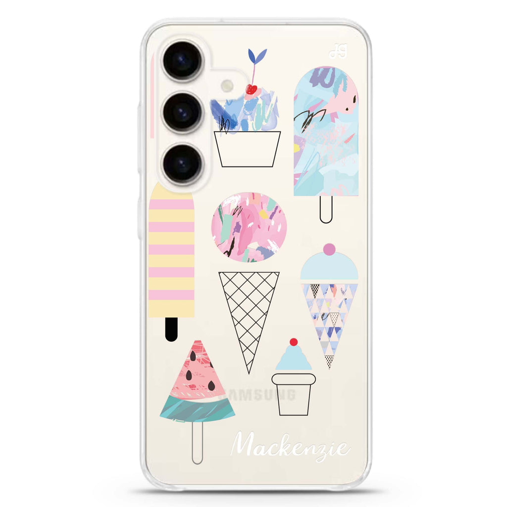 Artistic Ice cream II Samsung Galaxy S26/S25/S24 可加名字水晶透明保護殼正面展示