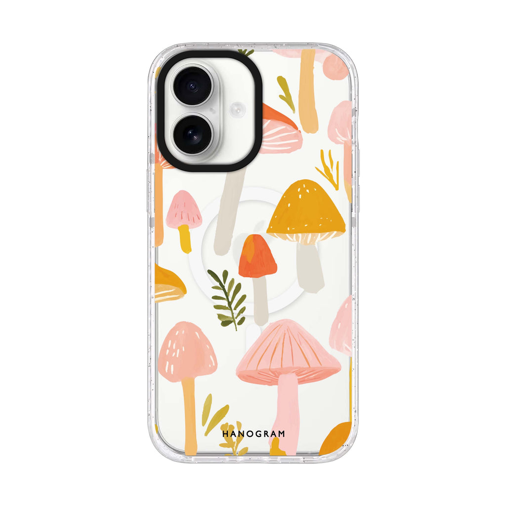 Blushing Mushrooms iPhone 17 水晶透明保護殼正面展示