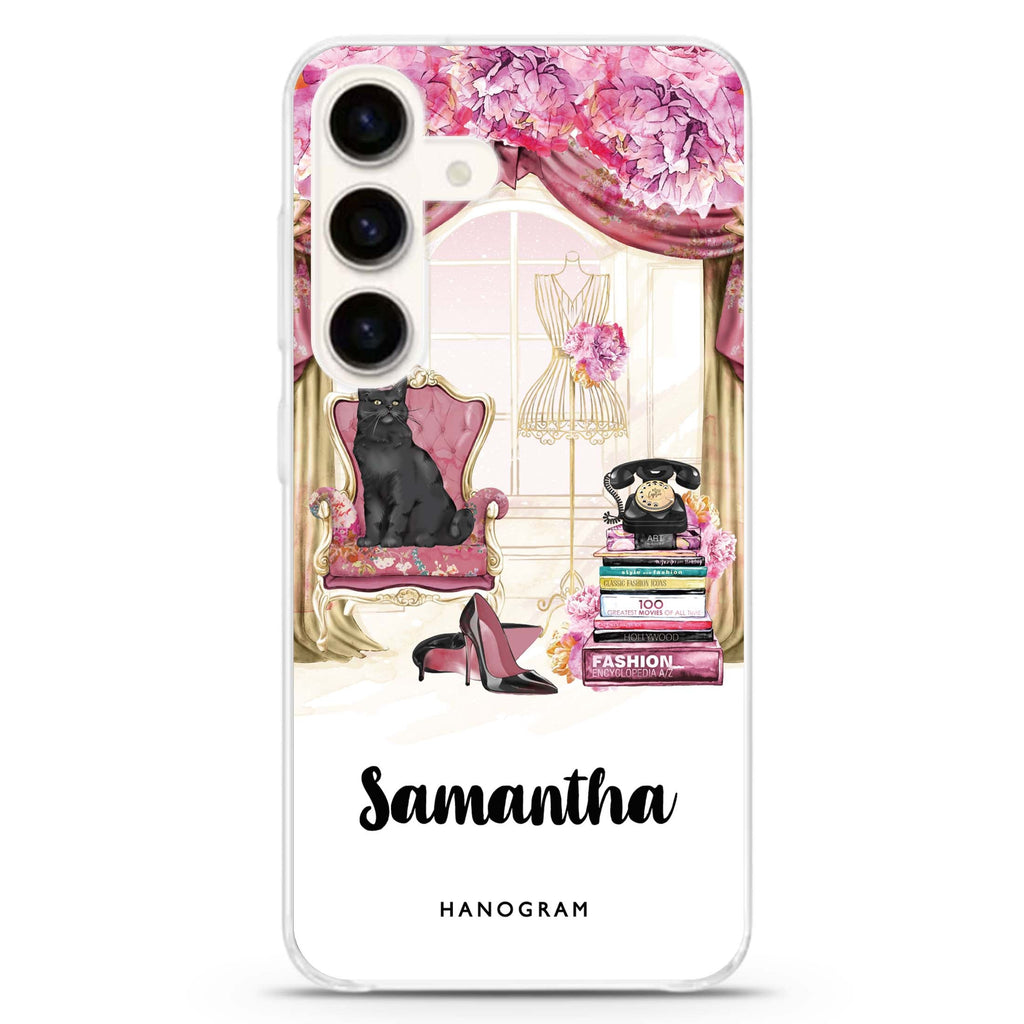 Vintage Fashion Samsung Galaxy S26/S25/S24 可加名字水晶透明保護殼正面展示