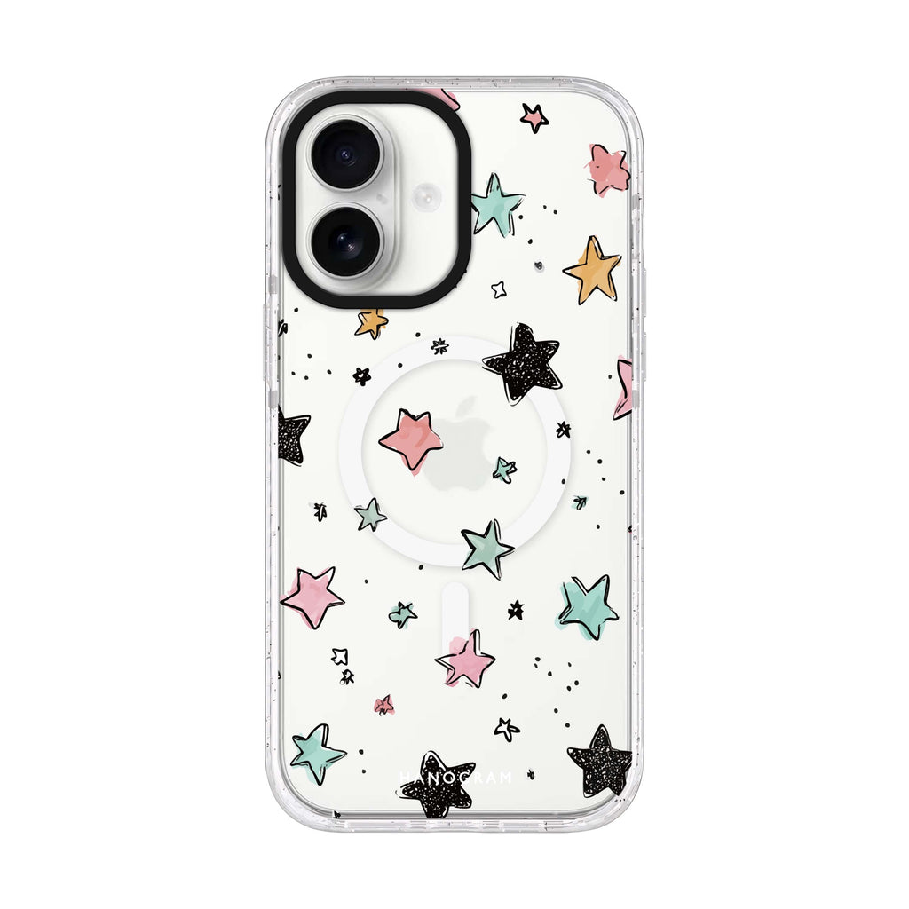 Pastel Sparkle Stars iPhone 17 水晶透明保護殼正面展示