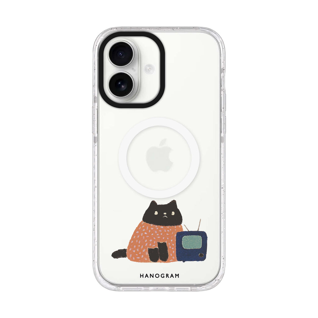 Whiskerflix Night iPhone 17 水晶透明保護殼正面展示
