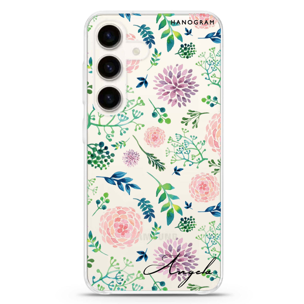Paint Flower Samsung Galaxy S26/S25/S24 可加名字水晶透明保護殼正面展示