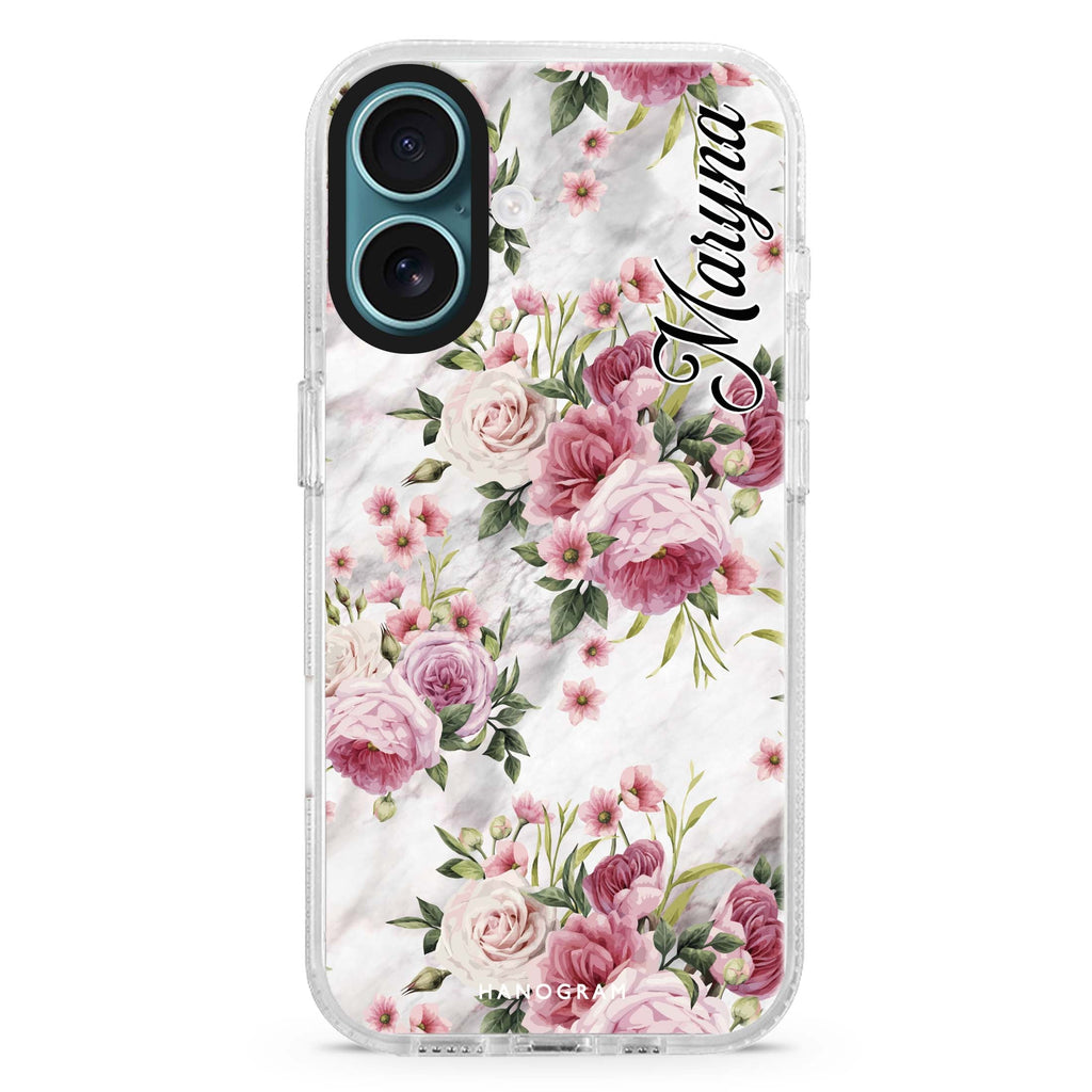 Marble and Pink Floral 水晶透明保護殼