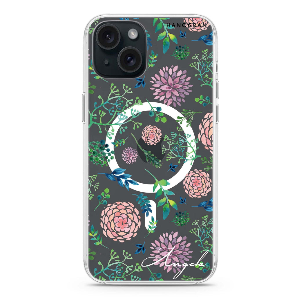 Paint Flower iPhone 15 Magsafe 兼容水晶透明保護殼