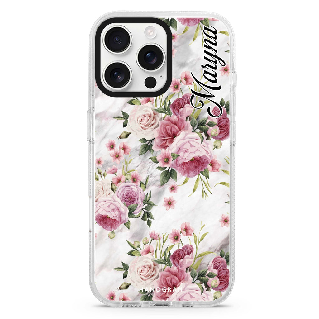 Marble and Pink Floral Magsafe 兼容水晶透明保護殼