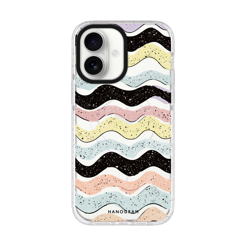 Glitter Wave Doodles iPhone 17 水晶透明保護殼正面展示