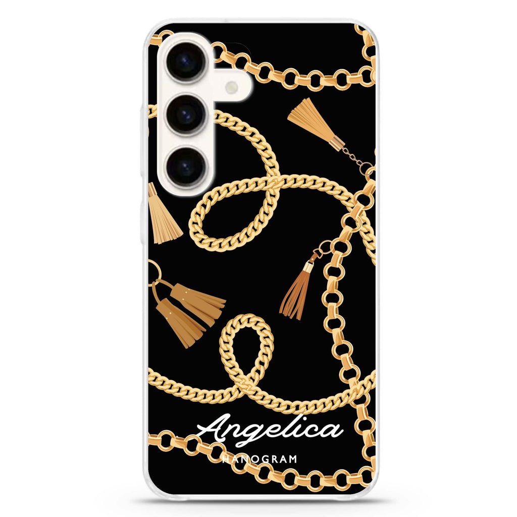 Belt and Chain I Samsung Galaxy S26/S25/S24 可加名字水晶透明保護殼正面展示