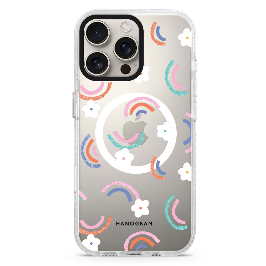 Rainbow Floral Magsafe 兼容水晶透明保護殼