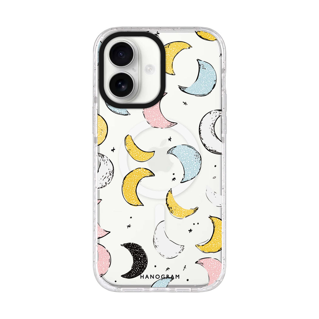 Dreamy Moon Doodles iPhone 17 水晶透明保護殼正面展示