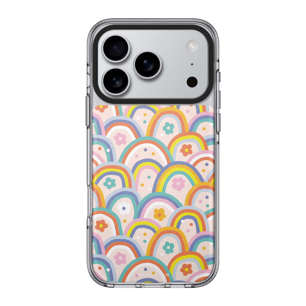 Colourful Rainbow Floral iPhone 17 Pro Max MagSafe 水晶透明保護殼 花卉圖案設計 圖1