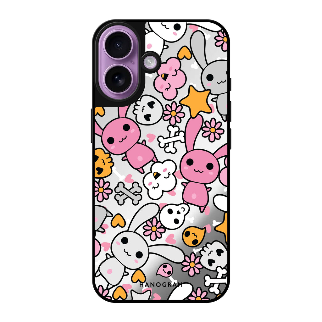 Reflective iPhone 16 Mirror Case –Bunny Doodles Design