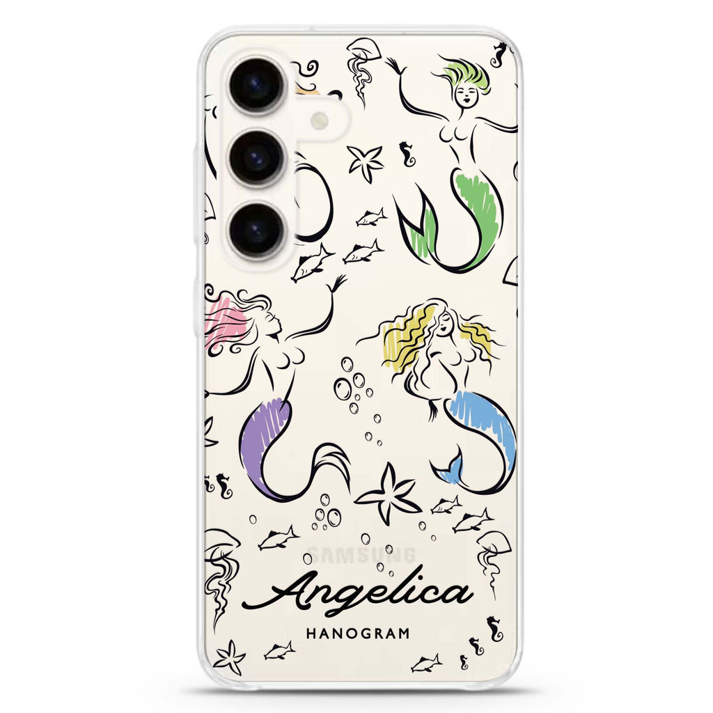 MerryMermaids Samsung Galaxy S26/S25/S24 可加名字水晶透明保護殼正面展示