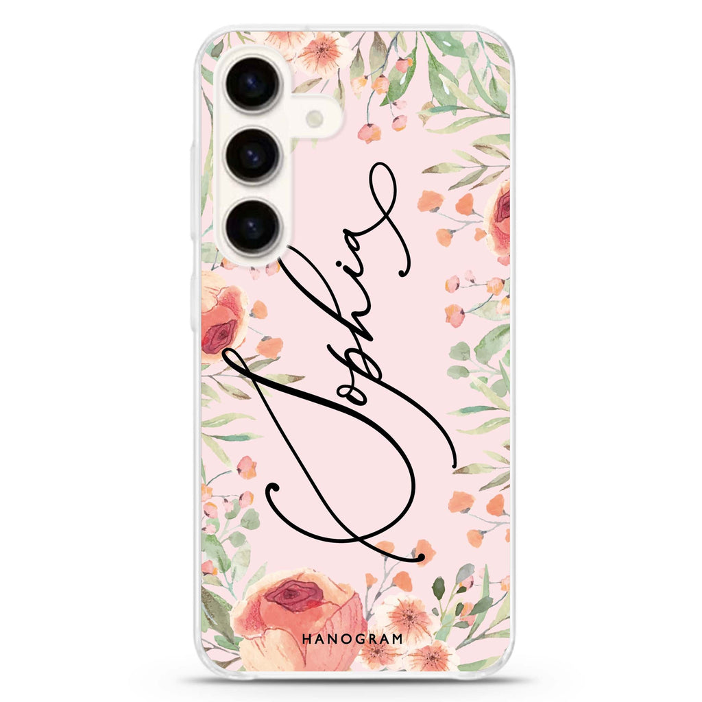 Glamorous Garden Samsung Galaxy S26/S25/S24 可加名字水晶透明保護殼正面展示
