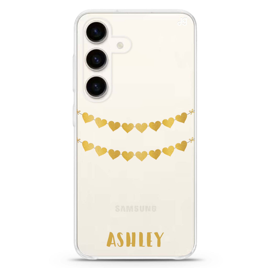 Golden Heart Samsung Galaxy S26/S25/S24 可加名字水晶透明保護殼正面展示