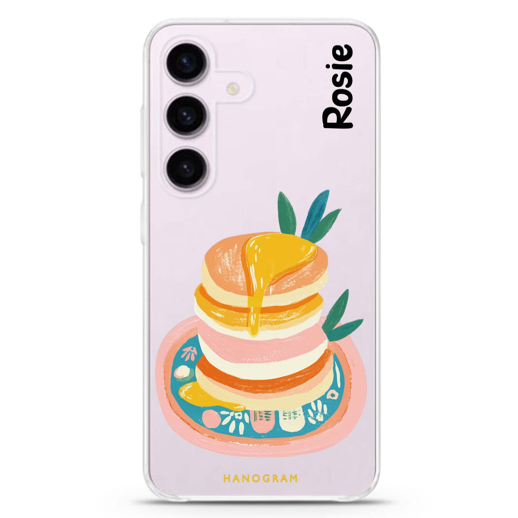 Blush Pancake Stack Samsung Galaxy S26/S25/S24 可加名字水晶透明保護殼正面展示