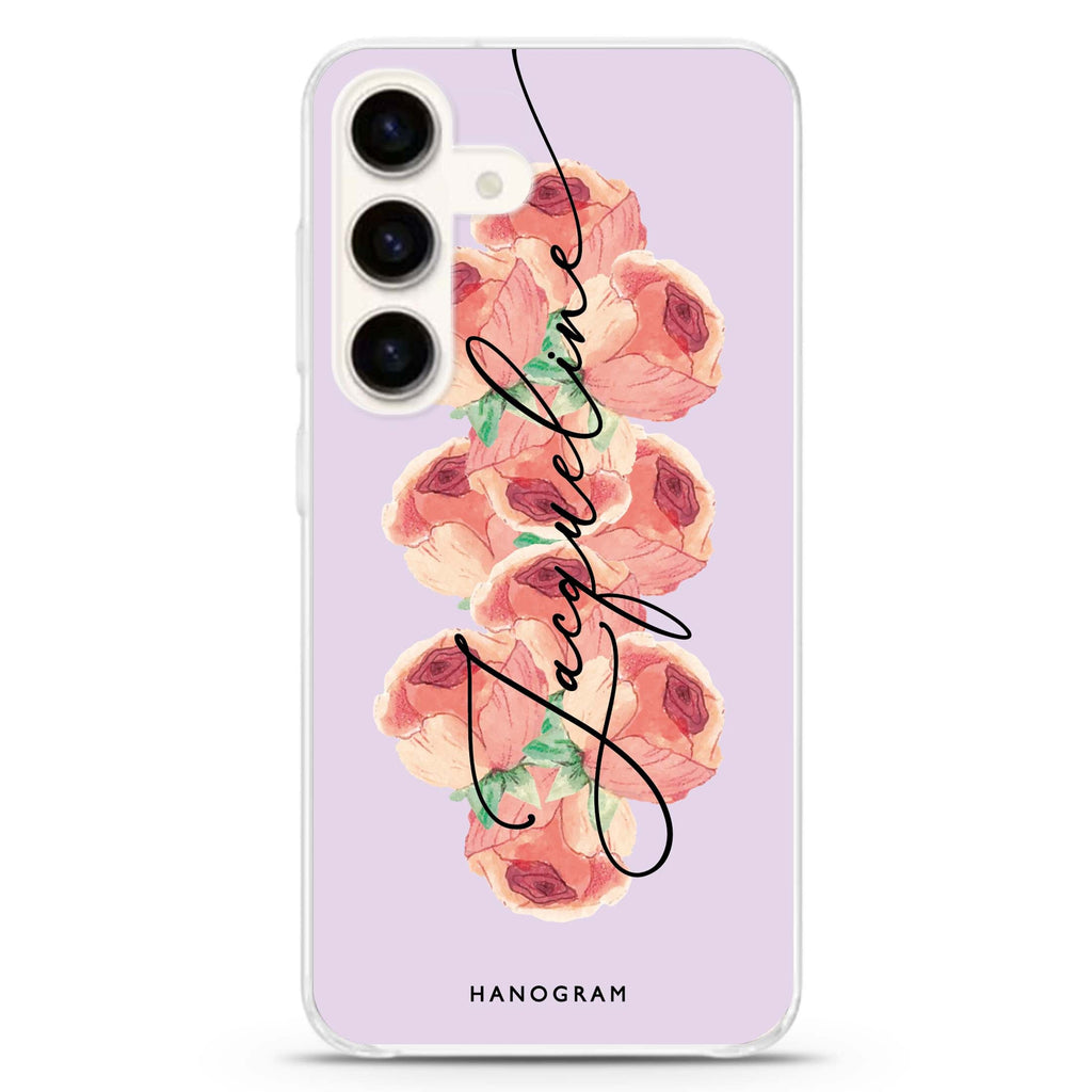Painterly Floral Samsung Galaxy S26/S25/S24 可加名字水晶透明保護殼正面展示