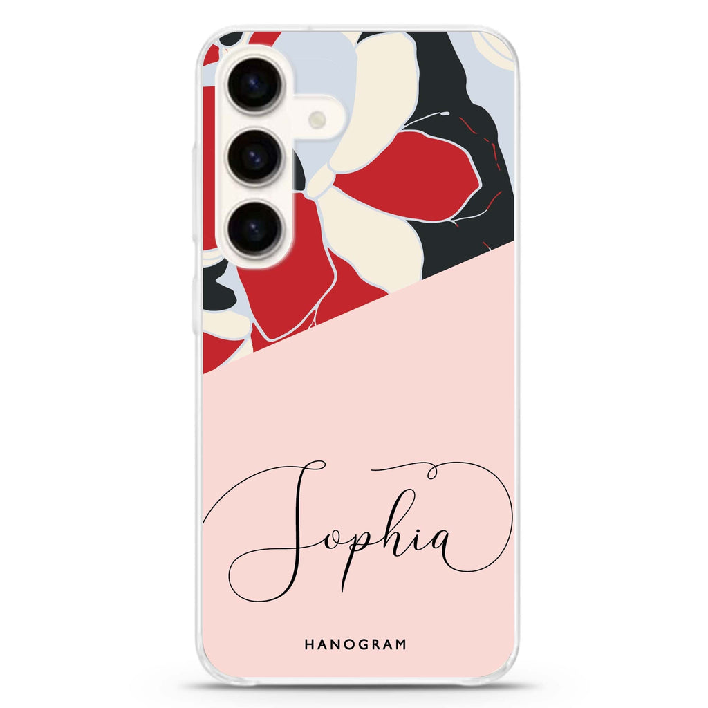 Floral POP Samsung Galaxy S26/S25/S24 可加名字水晶透明保護殼正面展示