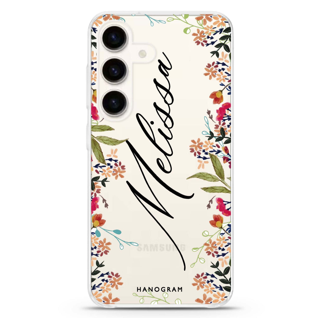 Rustic Garden Samsung Galaxy S26/S25/S24 可加名字水晶透明保護殼正面展示