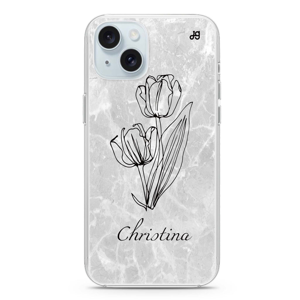 Marble And Exquisite Flowers iPhone 15 Plus Magsafe 兼容水晶透明保護殼