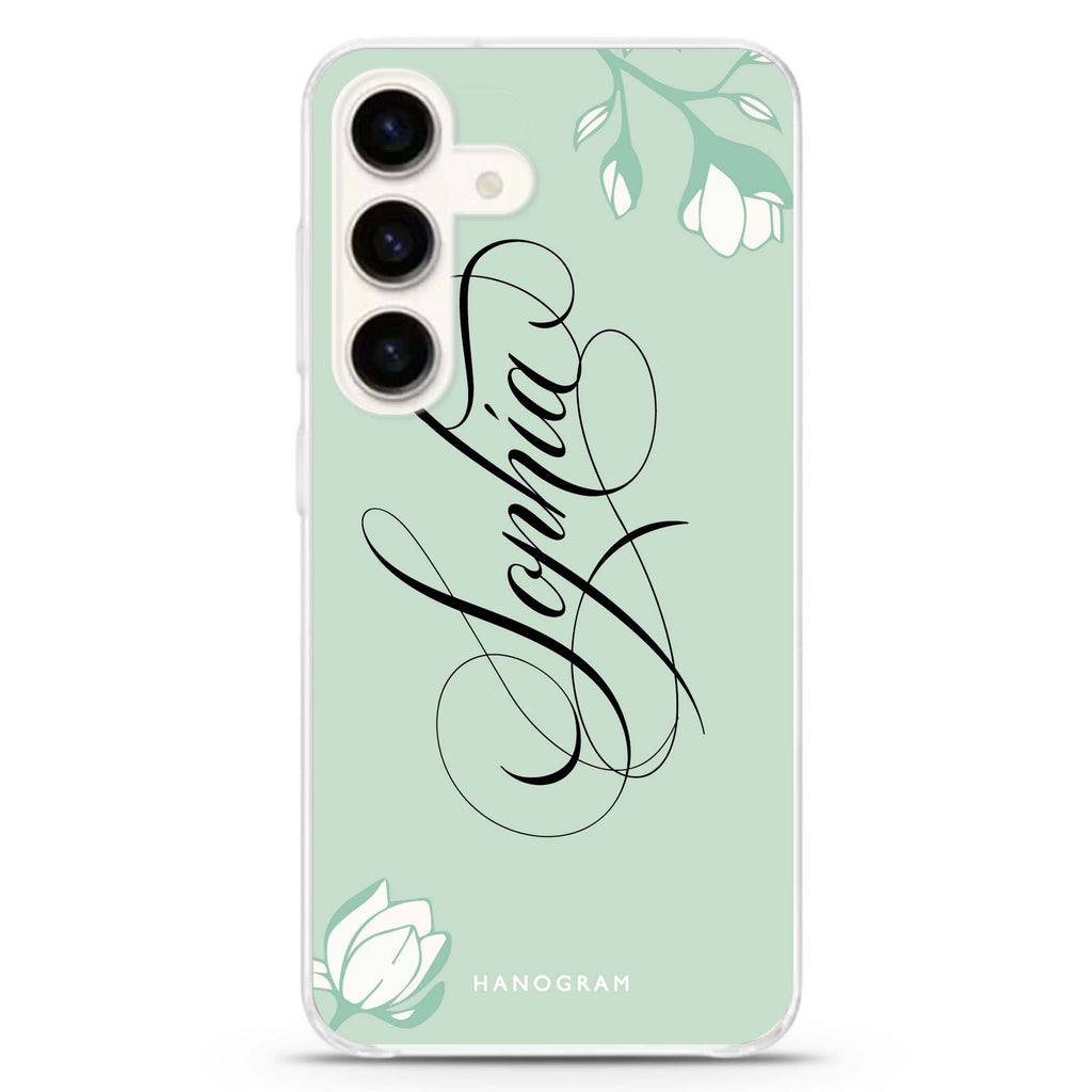 Exquisite Flowers II Samsung Galaxy S26/S25/S24 可加名字水晶透明保護殼正面展示