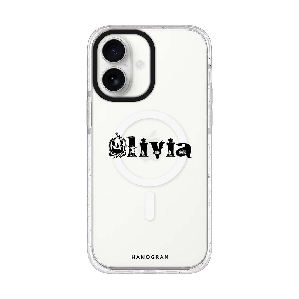 Pumpkin Glow Personal iPhone 17 水晶透明保護殼正面展示