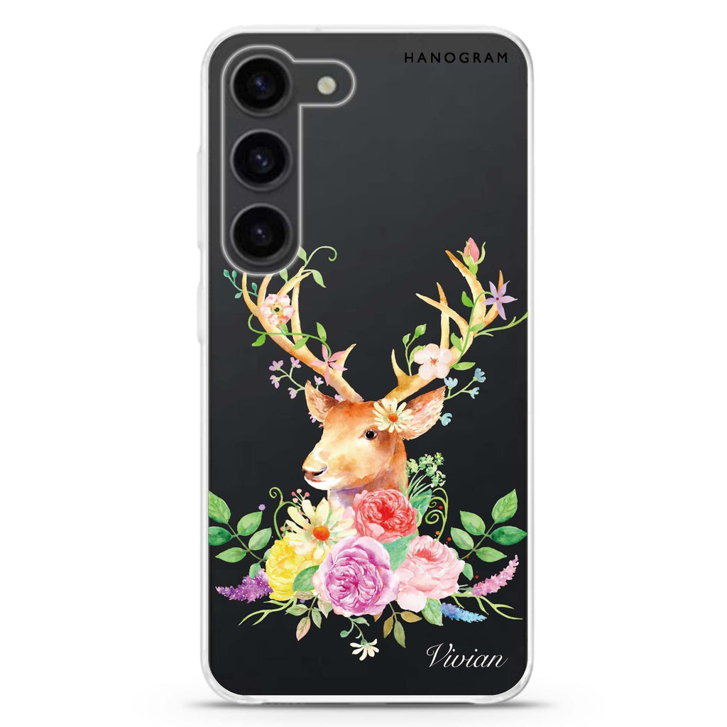Floral & Deer Samsung Galaxy 水晶透明保護殼