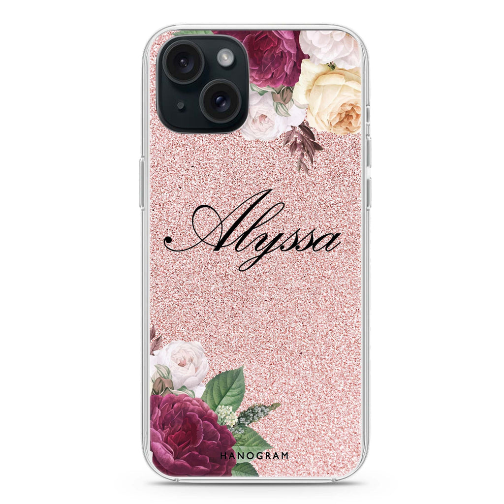 Glittering Floral iPhone 15 Plus Magsafe 兼容水晶透明保護殼