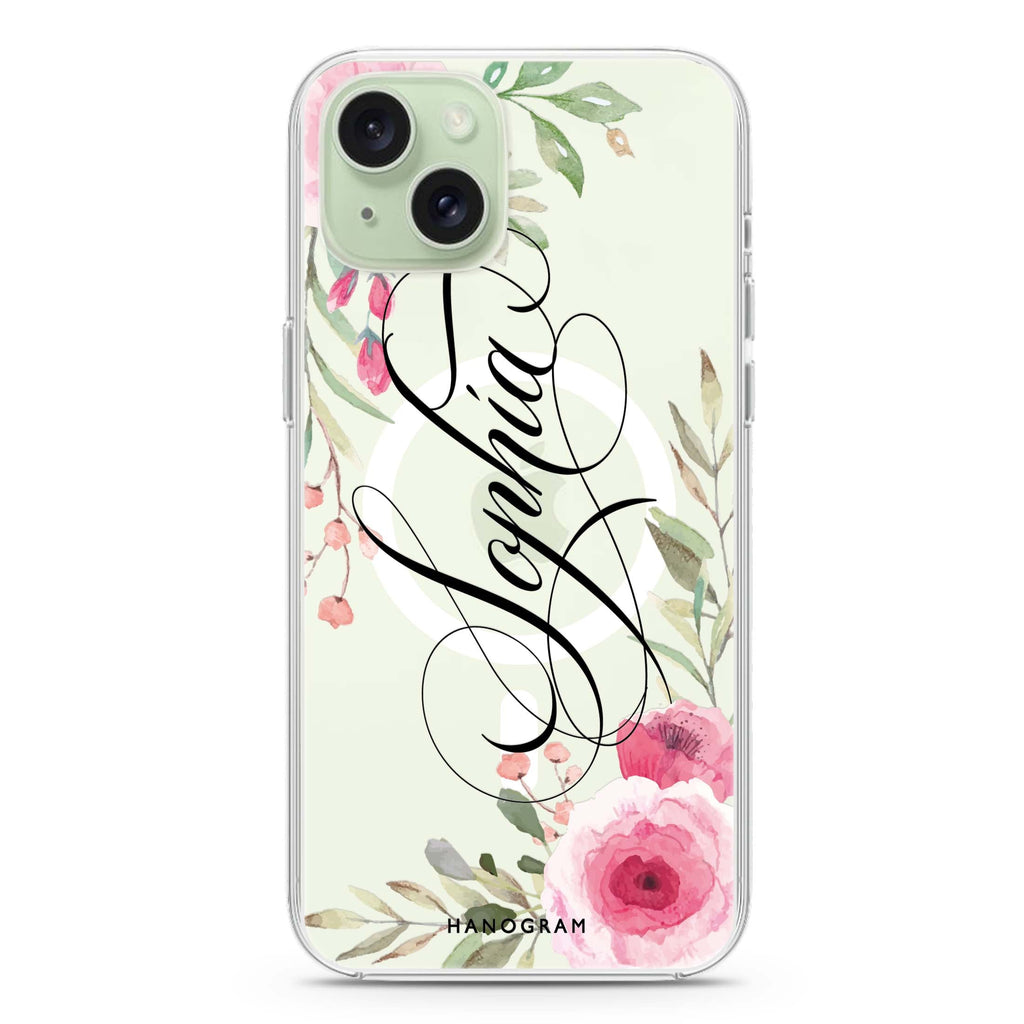 Flowers Fantasy iPhone 15 Plus Magsafe 兼容水晶透明保護殼