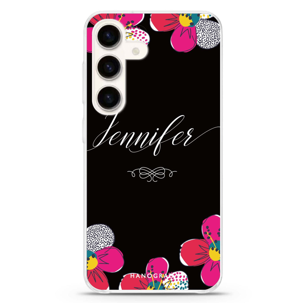 Stunning Floral Samsung Galaxy S26/S25/S24 可加名字水晶透明保護殼正面展示