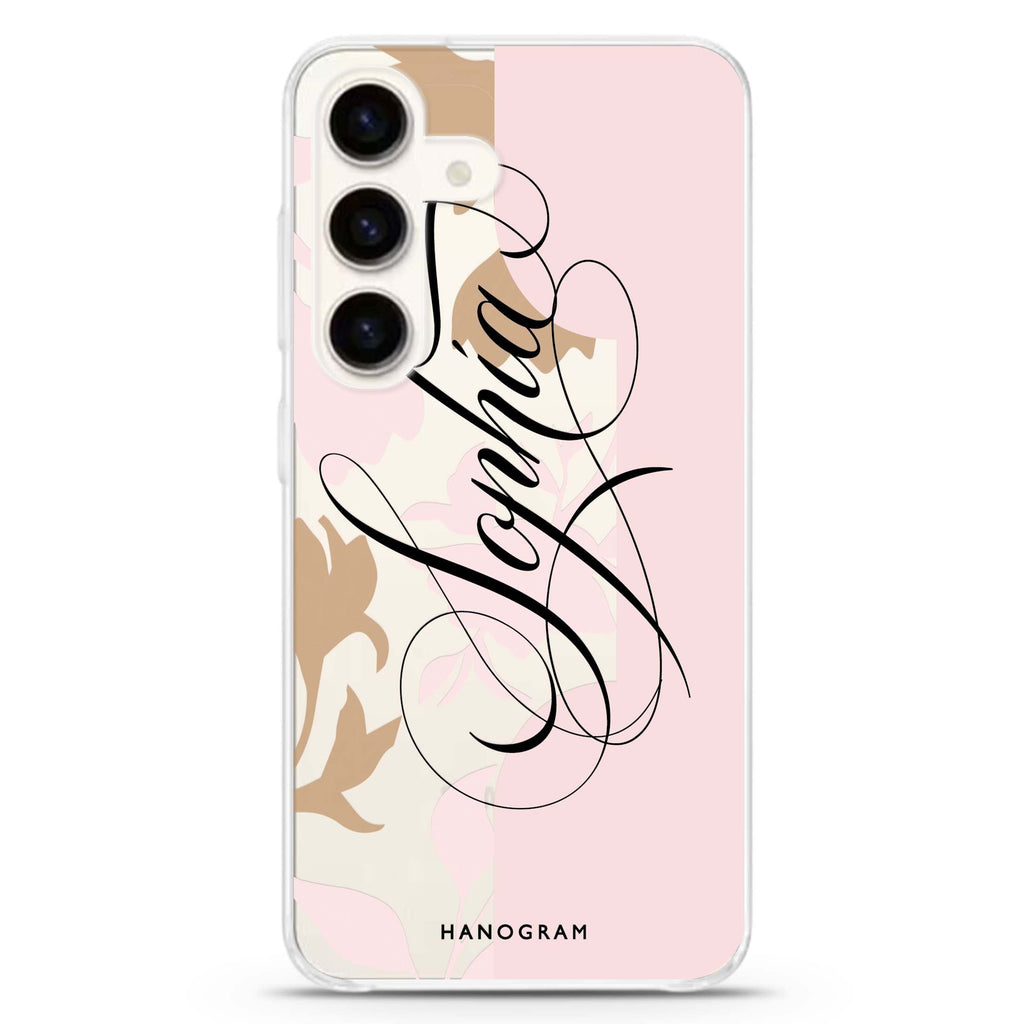 Floral Block Samsung Galaxy S26/S25/S24 可加名字水晶透明保護殼正面展示