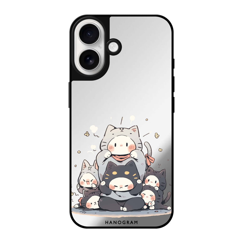 Reflective iPhone 16 Mirror Case –Feline Asana Lesson Design