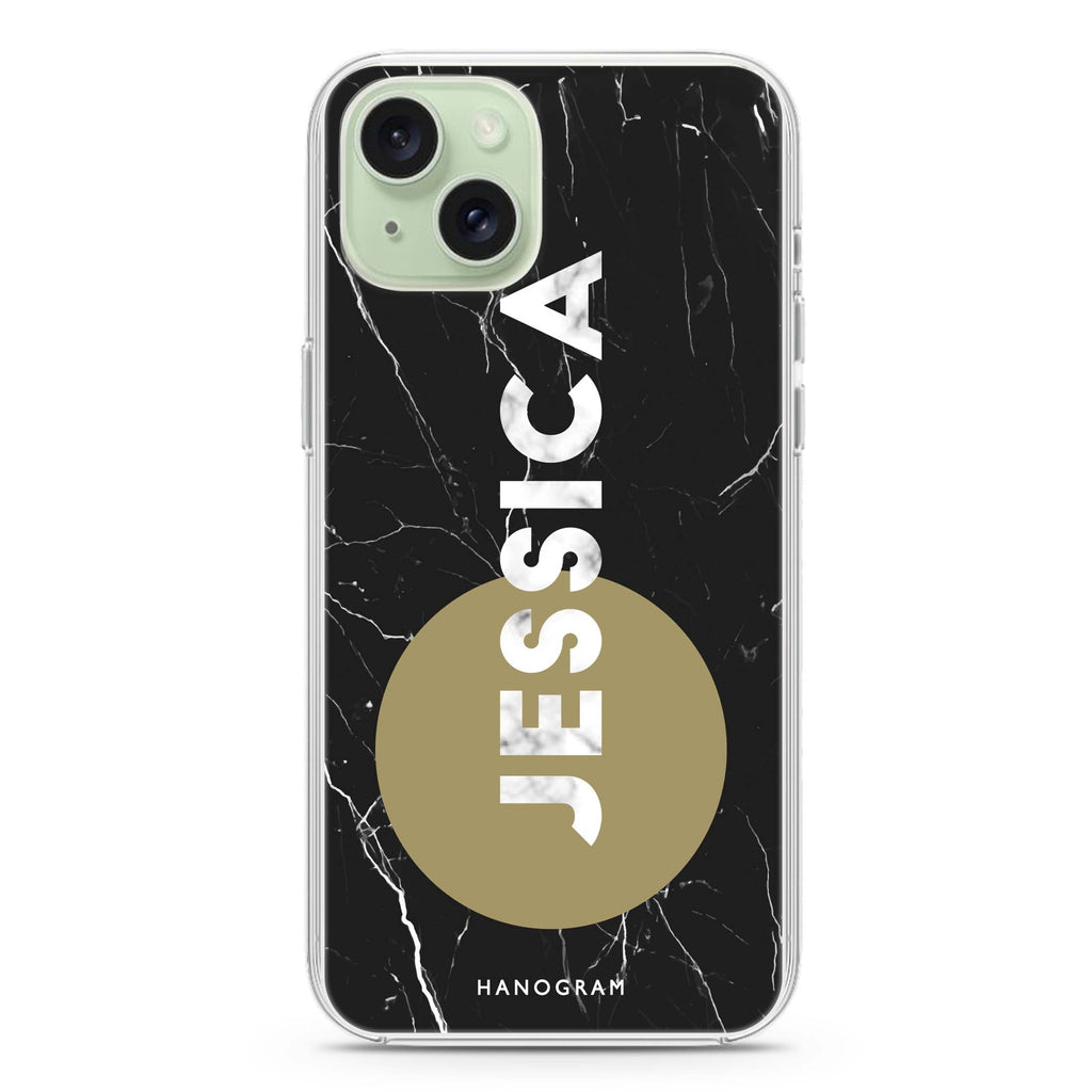 Black And Circle Marble iPhone 15 Magsafe 兼容水晶透明保護殼