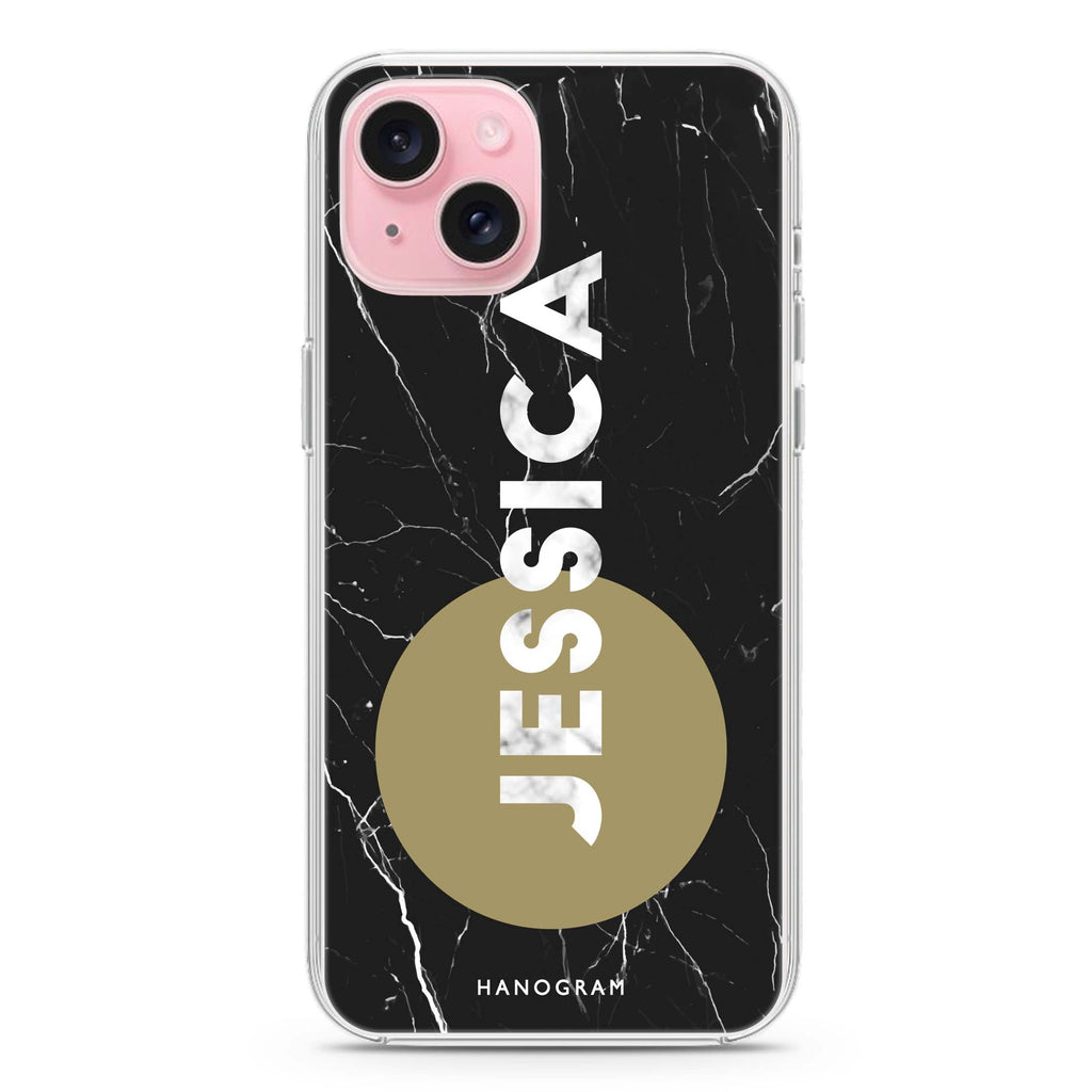 Black And Circle Marble iPhone 15 Plus Magsafe 兼容水晶透明保護殼