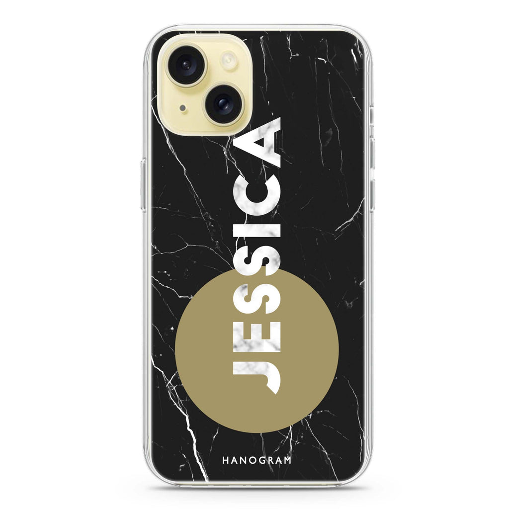 Black And Circle Marble iPhone 15 水晶透明保護殼
